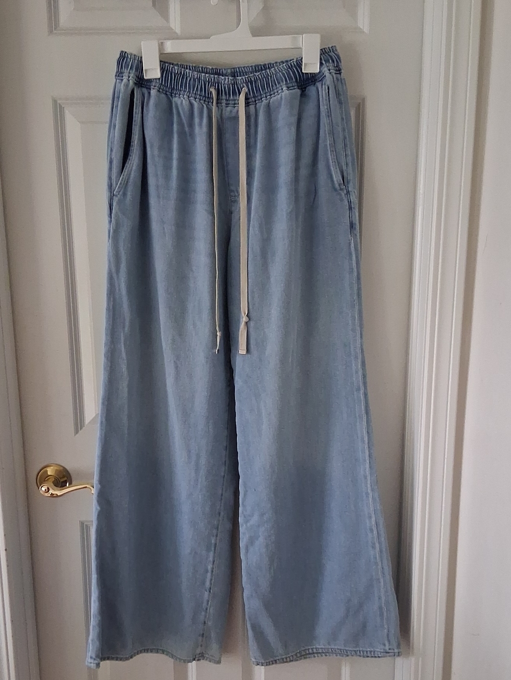 7 For All Mankind Light Blue Wide Leg Drawstring Waist Jeans Size L